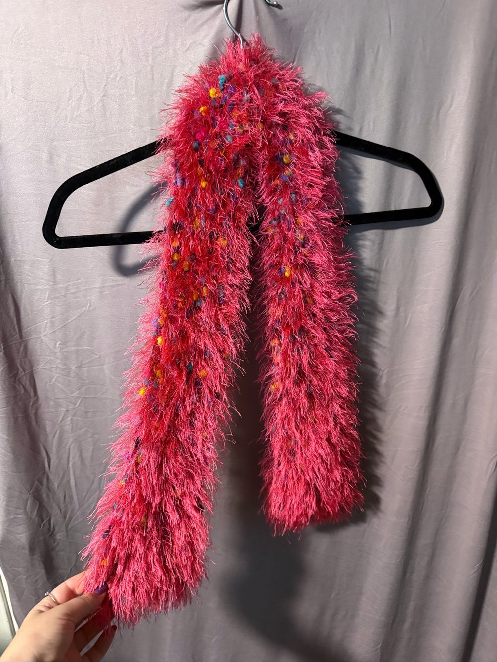 Pink Handmade Fuzzy Multicolor Accent Scarf